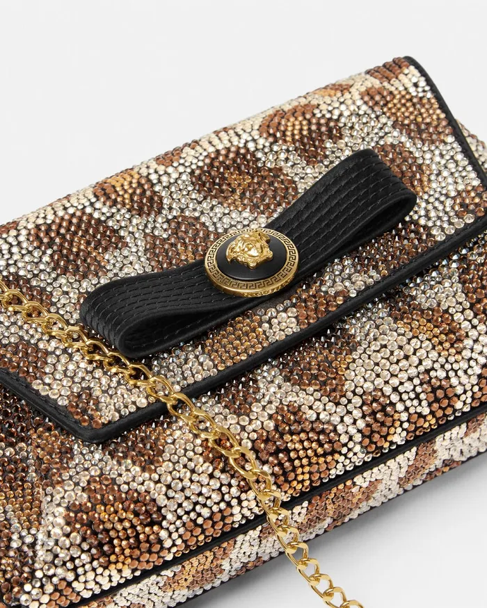 Mini Bags and Clutches Women Versace Crystal Leopard Gianni Ribbon Clutch Blackgold