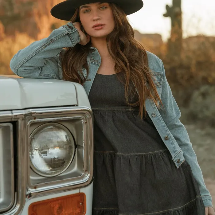 Mini Women Stetson Dark Denim Dress With Contrast Top Stitching Blue