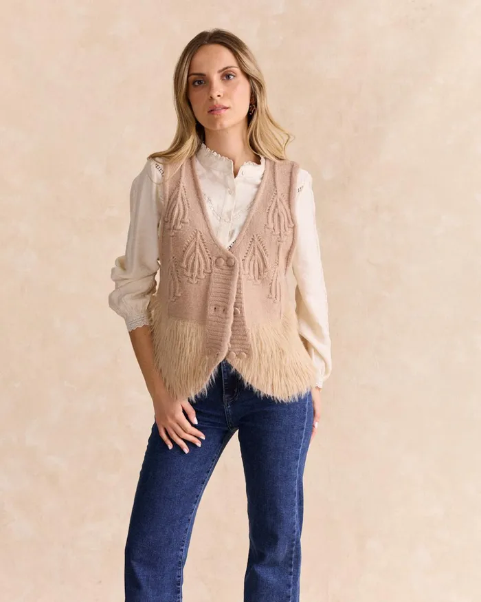Mira Fur Vest Camel Women Polin Et Moi Cardigans And Sweaters
