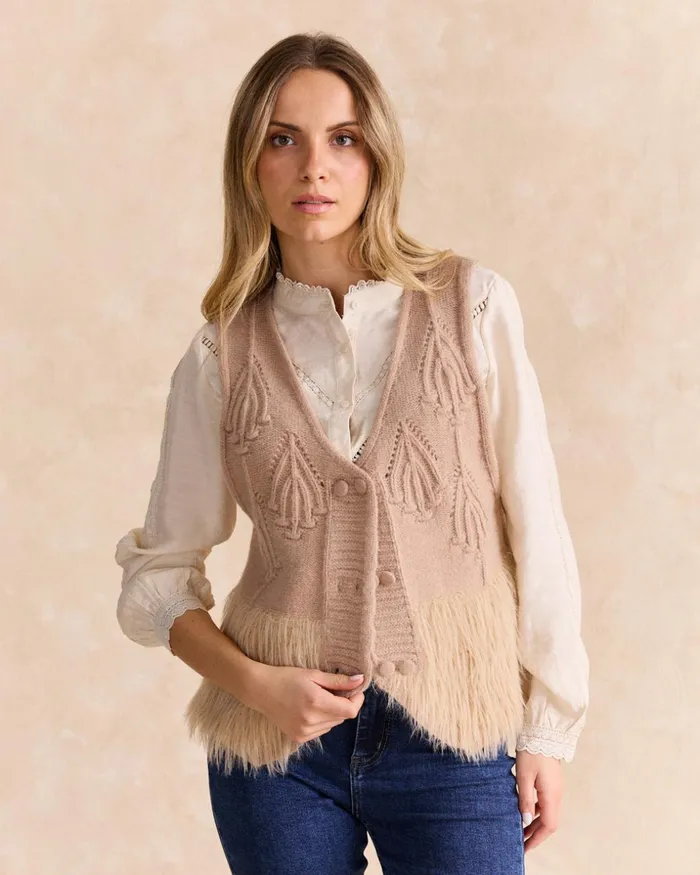 Mira Fur Vest Camel Women Polin Et Moi Cardigans And Sweaters Mira Fur Vest Camel Women Polin Et Moi Cardigans And Sweaters