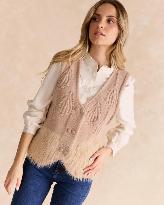 Mira Fur Vest Camel Women Polin Et Moi Cardigans And Sweaters Mira Fur Vest Camel Women Polin Et Moi Cardigans And Sweaters