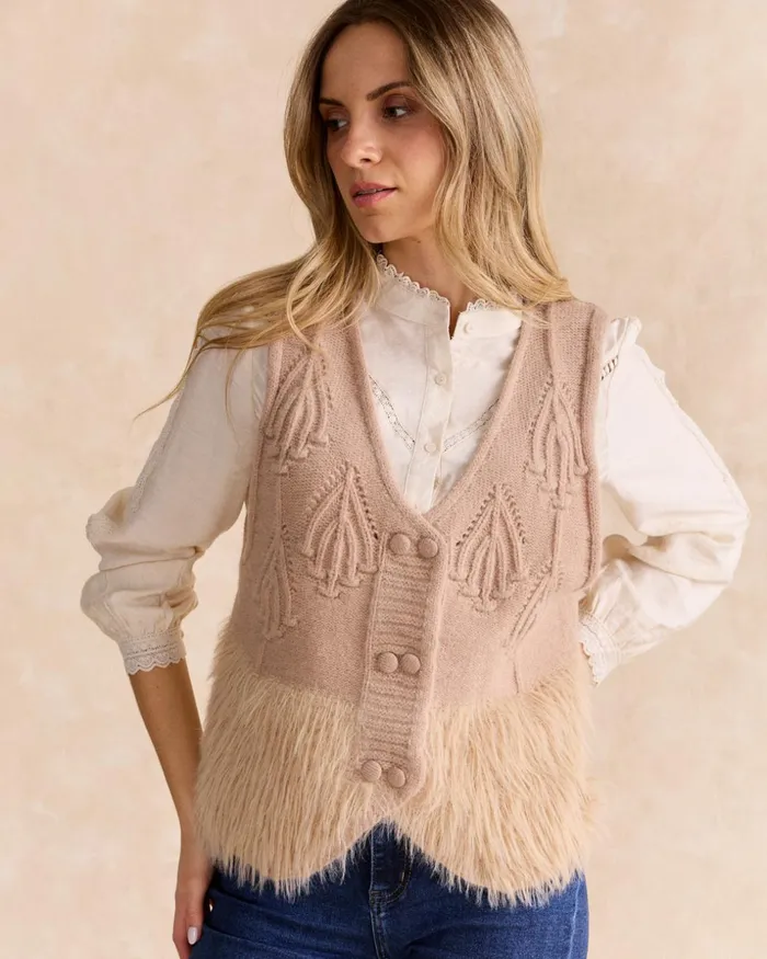 Mira Fur Vest Camel Women Polin Et Moi Cardigans And Sweaters Mira Fur Vest Camel Women Polin Et Moi Cardigans And Sweaters