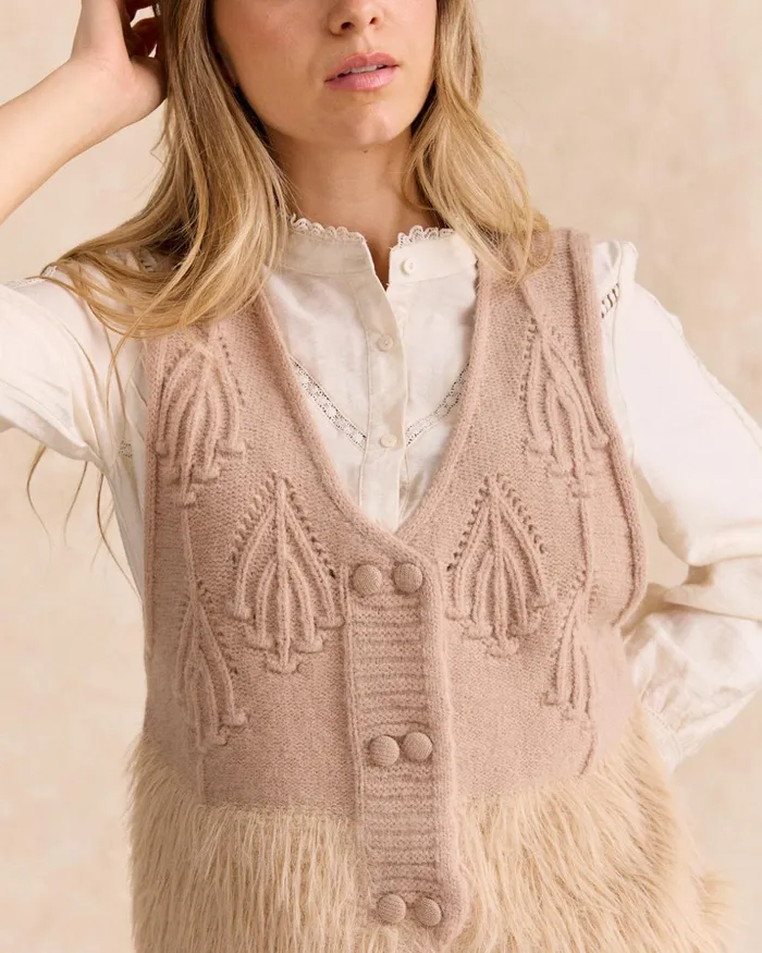 Mira Fur Vest Camel Women Polin Et Moi Cardigans And Sweaters Mira Fur Vest Camel Women Polin Et Moi Cardigans And Sweaters