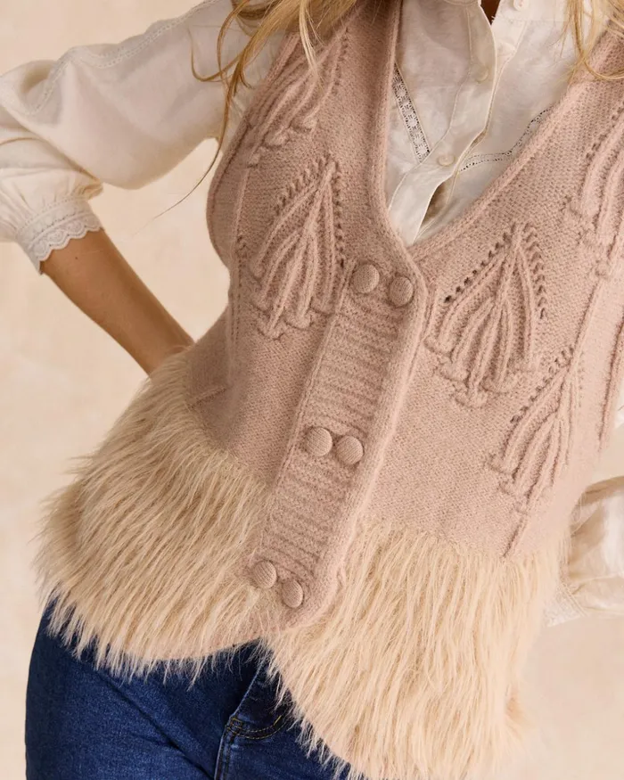 Mira Fur Vest Camel Women Polin Et Moi Cardigans And Sweaters Mira Fur Vest Camel Women Polin Et Moi Cardigans And Sweaters