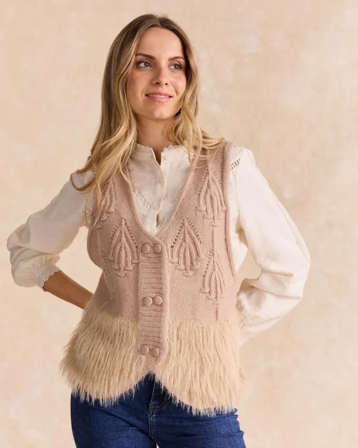 Mira Fur Vest Camel Women Polin Et Moi Cardigans And Sweaters Mira Fur Vest Camel Women Polin Et Moi Cardigans And Sweaters