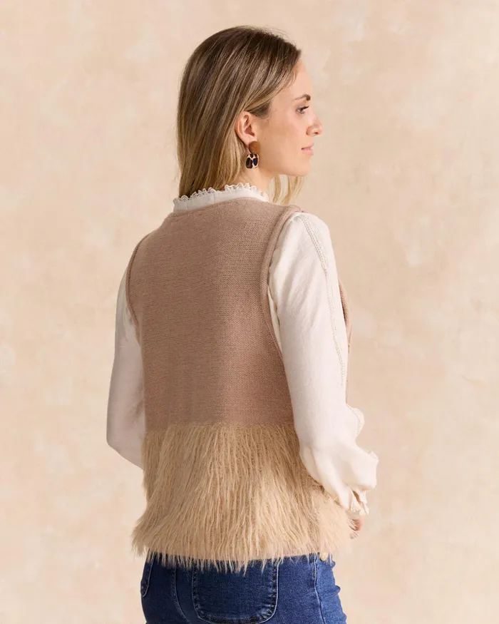 Mira Fur Vest Camel Women Polin Et Moi Cardigans And Sweaters Mira Fur Vest Camel Women Polin Et Moi Cardigans And Sweaters