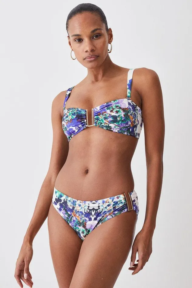 Mirror Print Gold Trim Bikini Bottoms Purple Women Karen Millen Beachwear