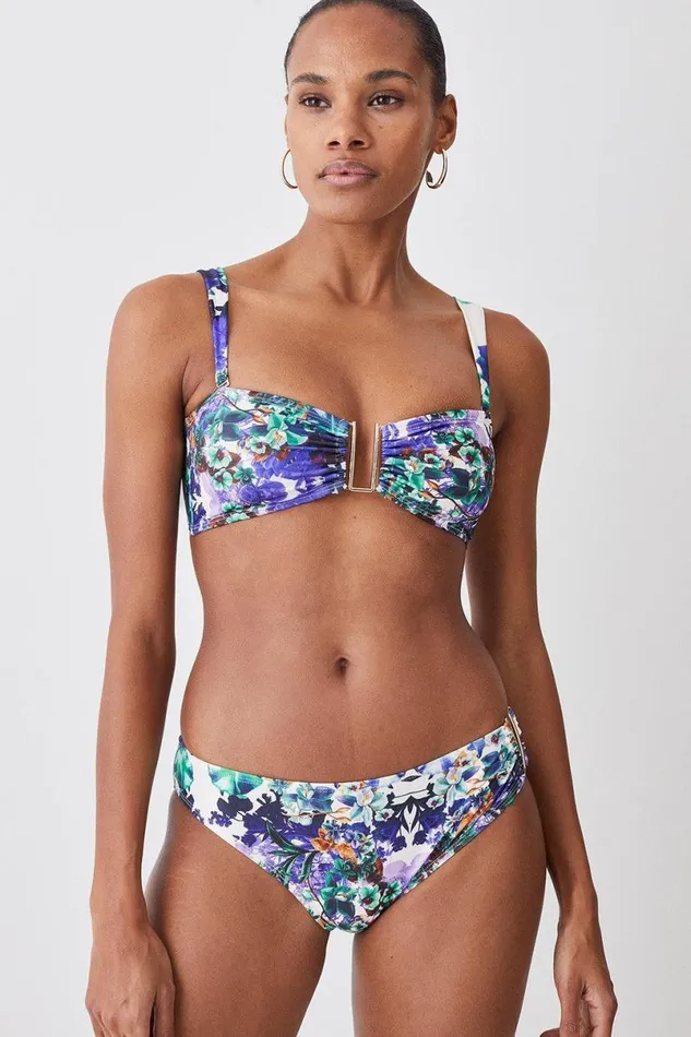 Mirror Print Gold Trim Bikini Bottoms Purple Women Karen Millen Beachwear