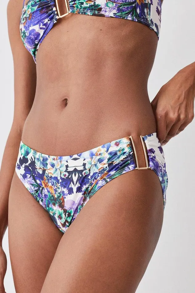 Mirror Print Gold Trim Bikini Bottoms Purple Women Karen Millen Beachwear