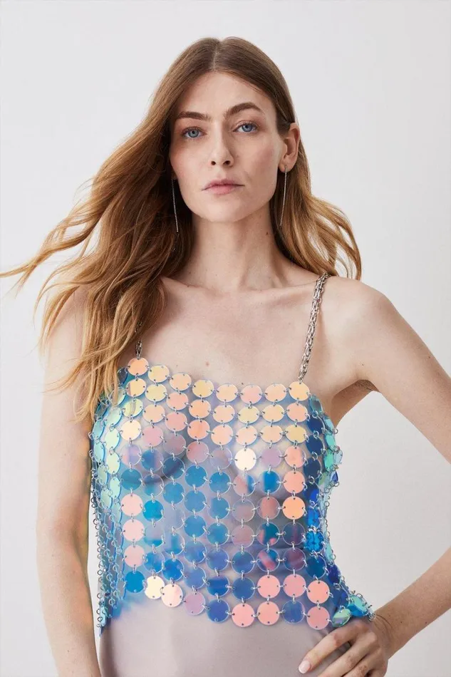Mirrored Disc Crop Top Iridescent Women Karen Millen Tops