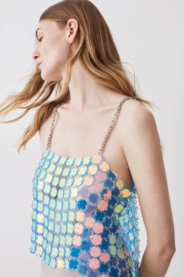 Mirrored Disc Crop Top Iridescent Women Karen Millen Tops