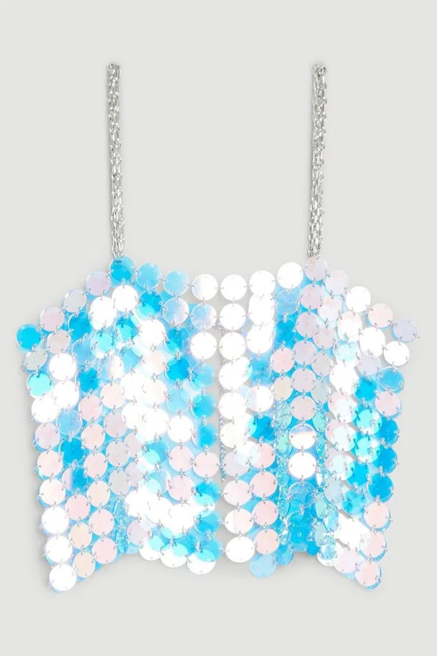 Mirrored Disc Crop Top Iridescent Women Karen Millen Tops
