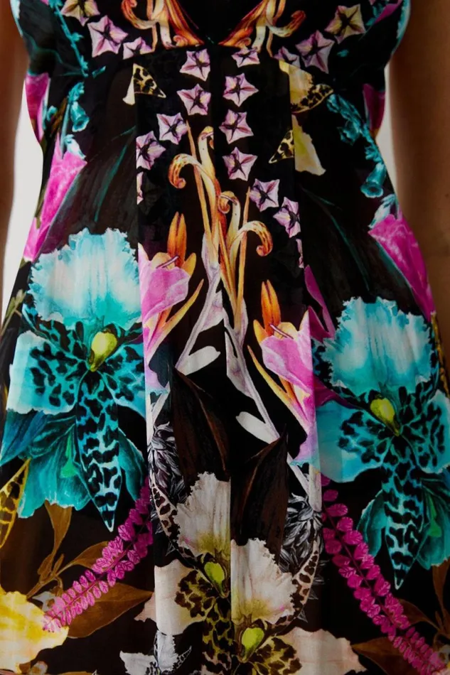 Mirrored Tropical Viscose Georgette Strappy Beach Dress Multi Women Karen Millen Dresses