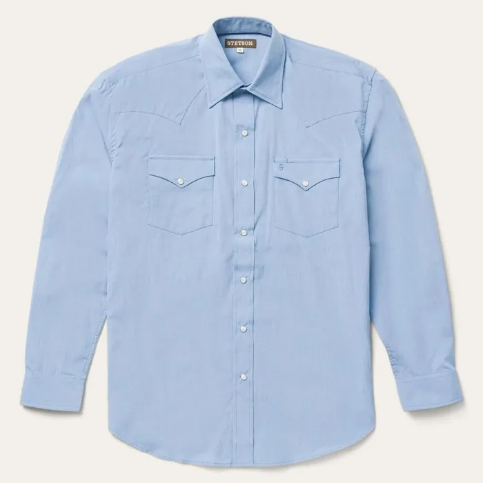 Modern Cut Men Stetson Blue End On End Solid Shirt Blue