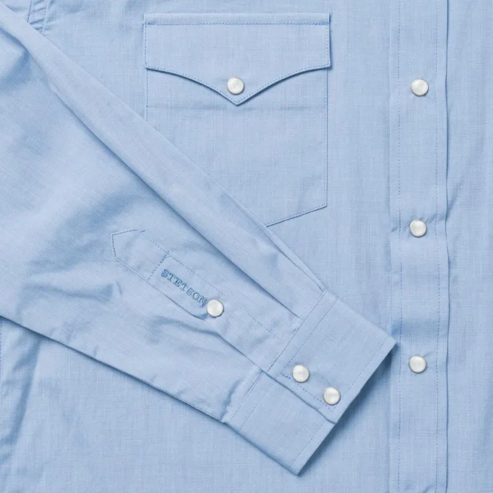 Modern Cut Men Stetson Blue End On End Solid Shirt Blue
