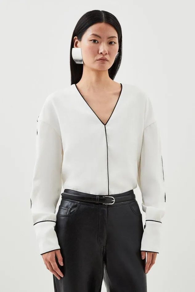 Mono Satin Back Woven Crepe Contrast Blouse Ivory Women Karen Millen Tops