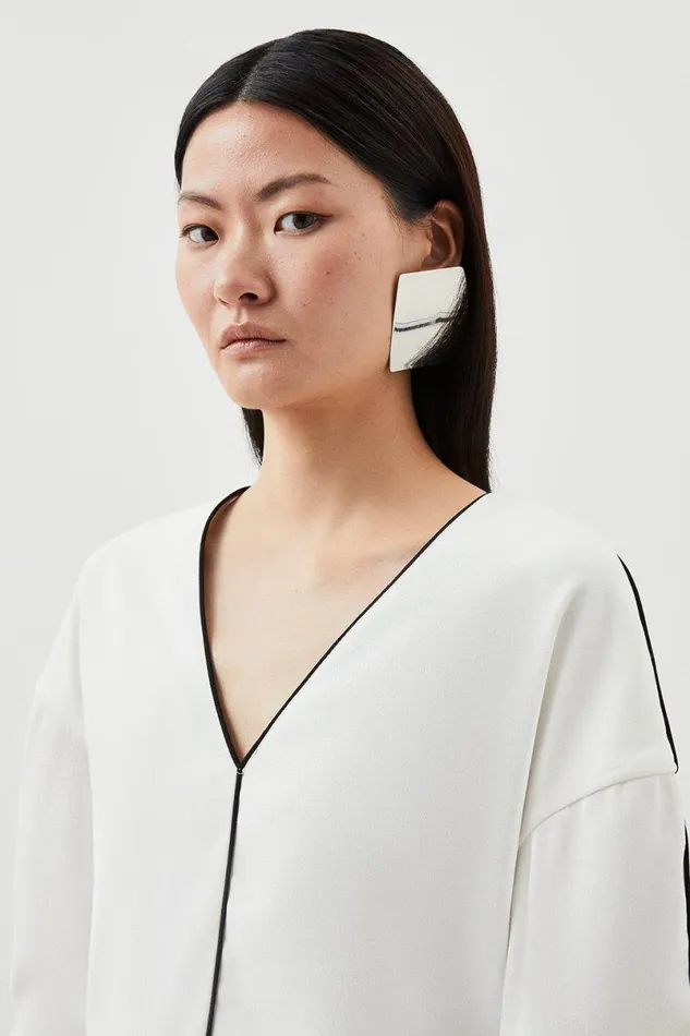 Mono Satin Back Woven Crepe Contrast Blouse Ivory Women Karen Millen Tops
