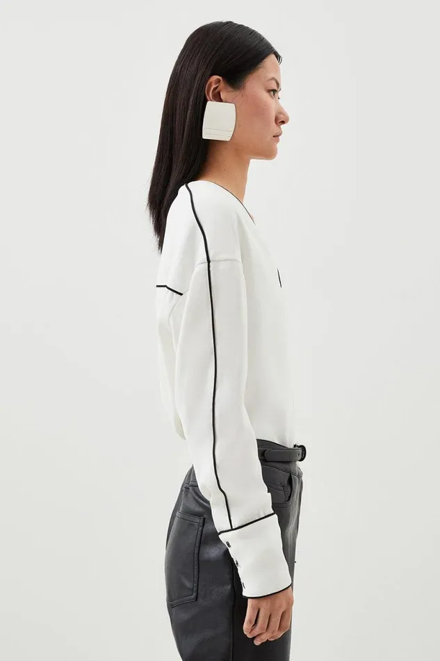 Mono Satin Back Woven Crepe Contrast Blouse Ivory Women Karen Millen Tops