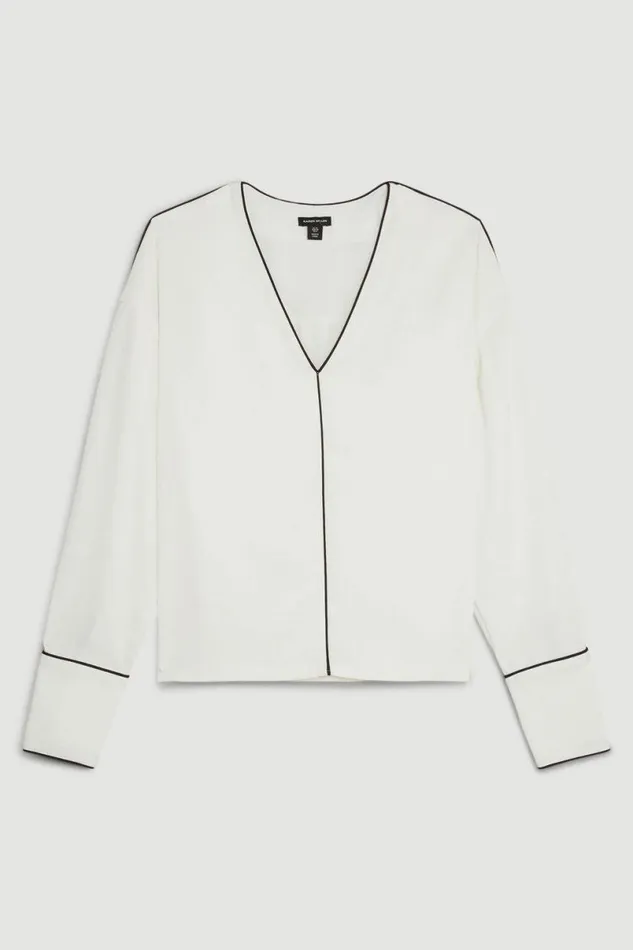 Mono Satin Back Woven Crepe Contrast Blouse Ivory Women Karen Millen Tops