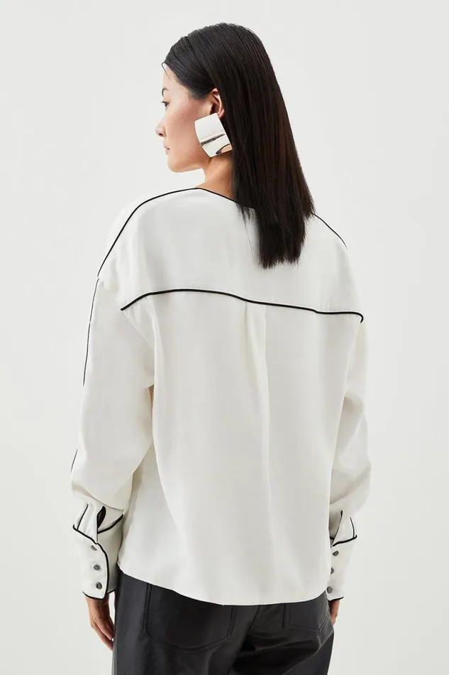 Mono Satin Back Woven Crepe Contrast Blouse Ivory Women Karen Millen Tops