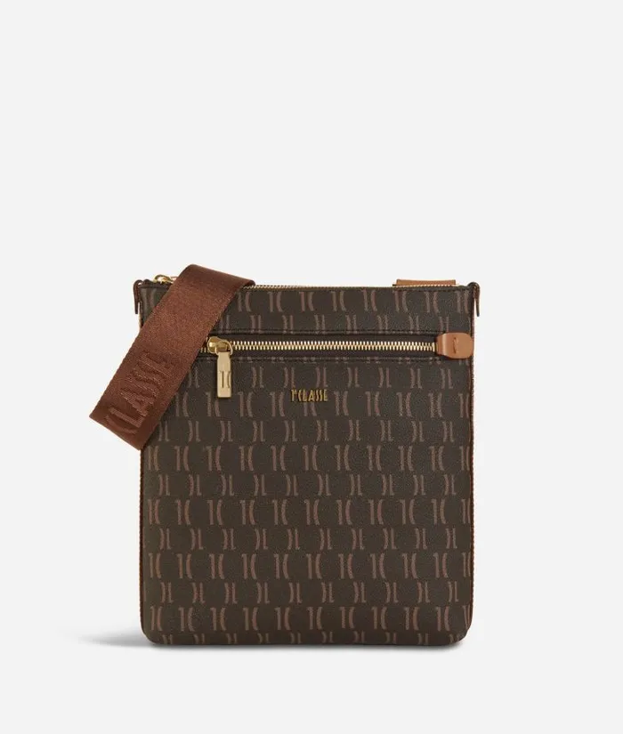 Monogram Flat Crossbody Bag Dark Buff Man Alviero Martini Crossbody and Messenger Bags