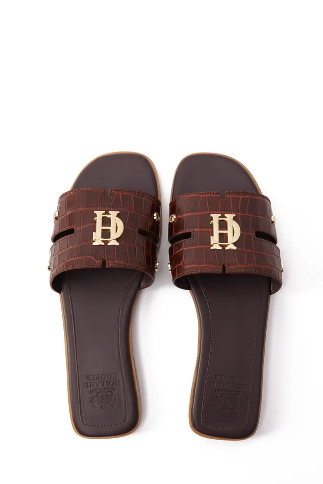 Monogram Slides Chocolate Croc Women Holland Cooper Sandals Monogram Slides Chocolate Croc Women Holland Cooper Sandals