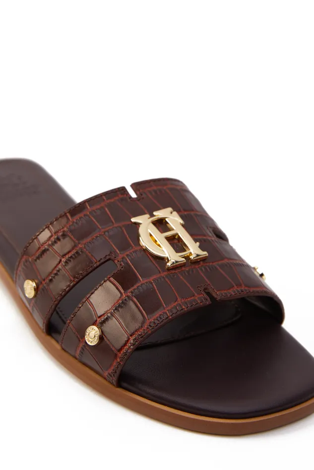 Monogram Slides Chocolate Croc Women Holland Cooper Sandals Monogram Slides Chocolate Croc Women Holland Cooper Sandals