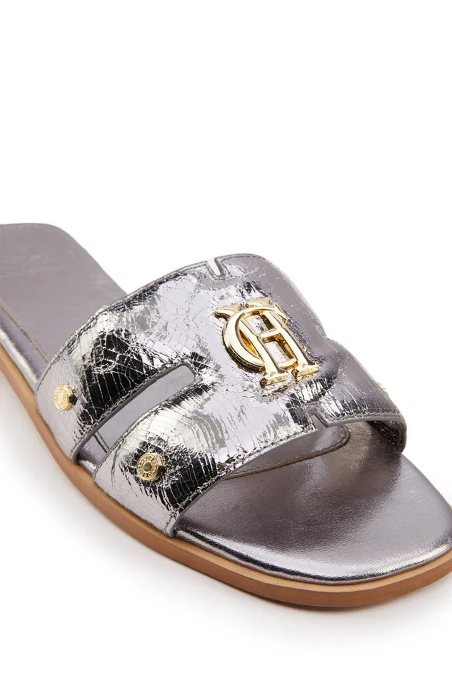 Monogram Slides Silver Crackle Women Holland Cooper Sandals