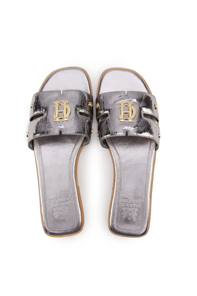 Monogram Slides Silver Crackle Women Holland Cooper Sandals