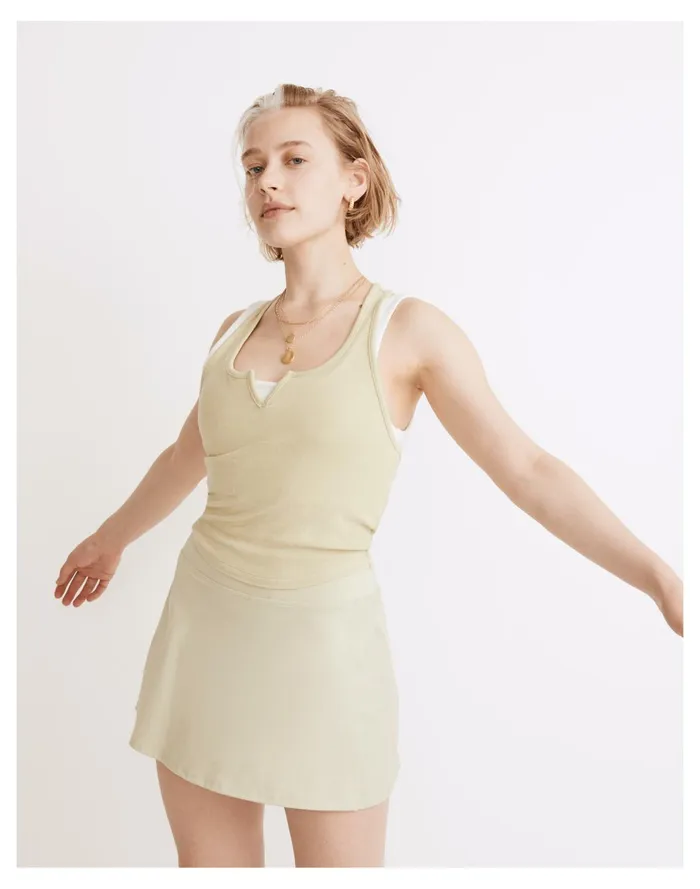 MWL Ribbed Split Neck Crop Tank Faded Seagrass Women Madewell Activewear