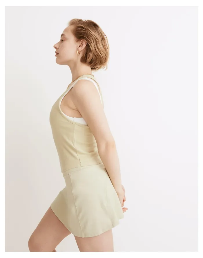 MWL Ribbed Split Neck Crop Tank Faded Seagrass Women Madewell Activewear