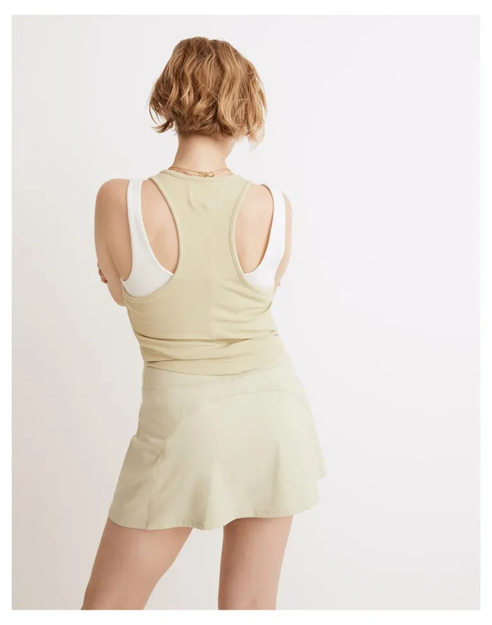 MWL Ribbed Split Neck Crop Tank Faded Seagrass Women Madewell Activewear