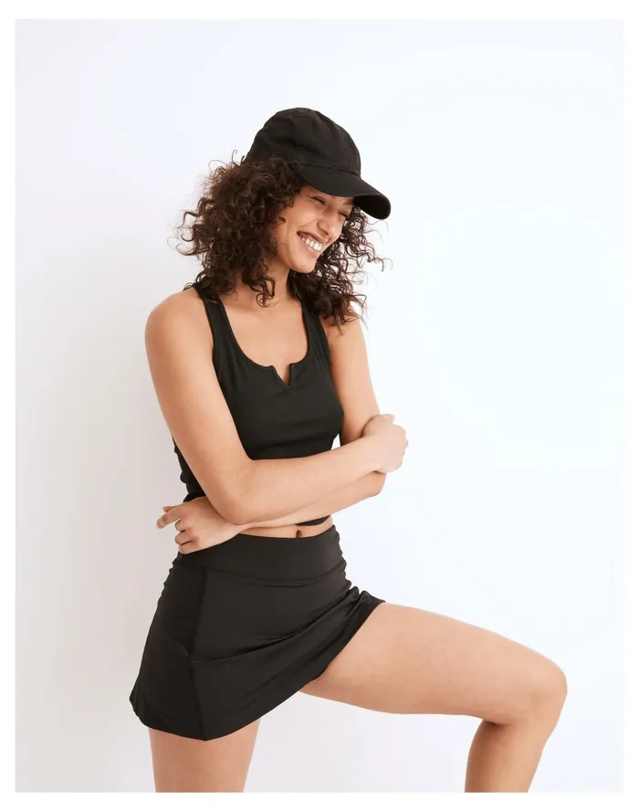 MWL Ribbed Split Neck Crop Tank True Black Women Madewell Activewear