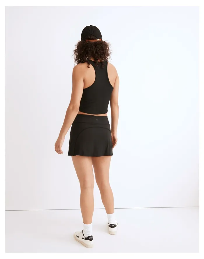 MWL Ribbed Split Neck Crop Tank True Black Women Madewell Activewear MWL Ribbed Split Neck Crop Tank True Black Women Madewell Activewear