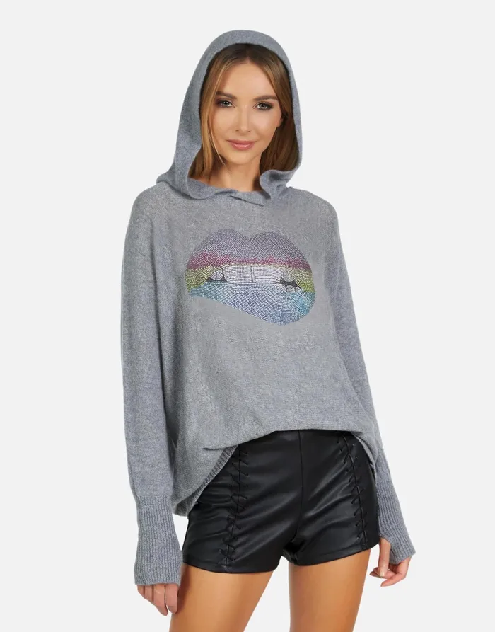 Namiko X Rainbow Crystal Biting Lip Charcoal Women039s Lauren Moshi Sweaters and Knits
