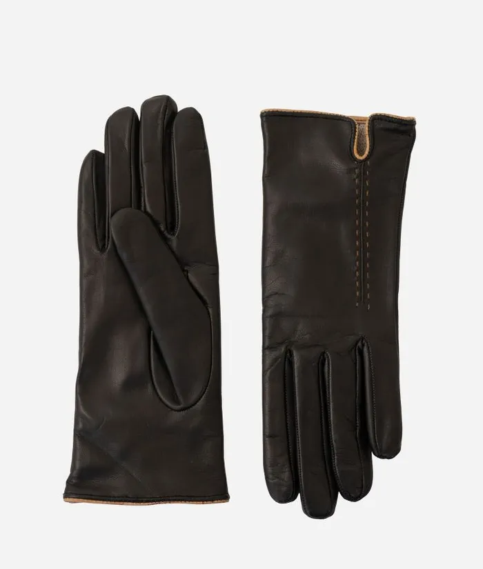 Napa Leather Gloves With Geo Classic Details Black Woman Alviero Martini Hats