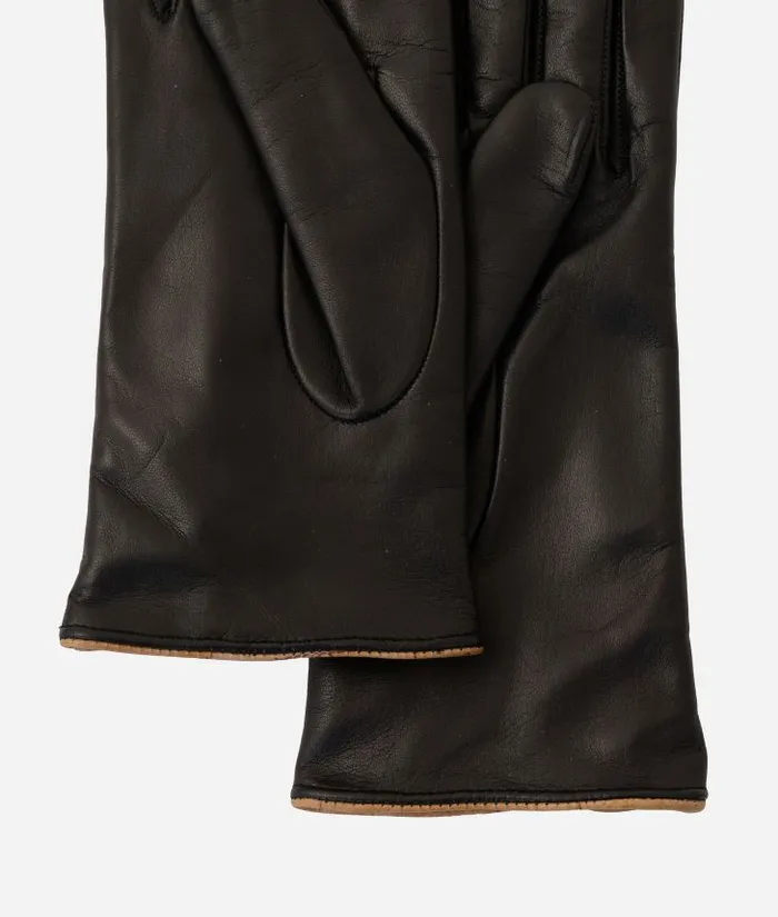 Napa Leather Gloves With Geo Classic Details Black Woman Alviero Martini Hats
