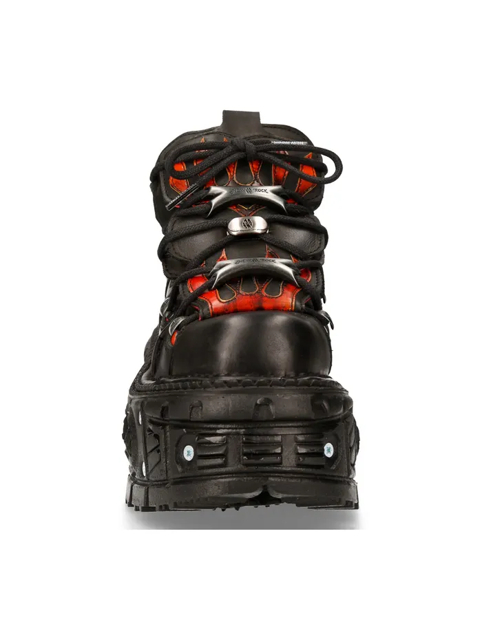 New Rock Platform Women Ankle Boot Black Imperfect Tank With Laces MMet011C12