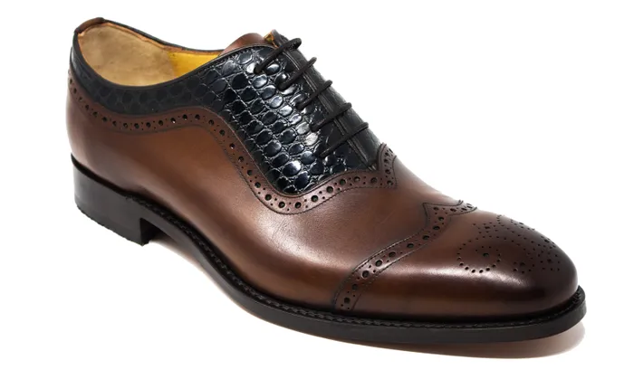 Nicholas 8211 Walnut Calf Navy Alligator Mens Barker Shoes Mens Oxfords