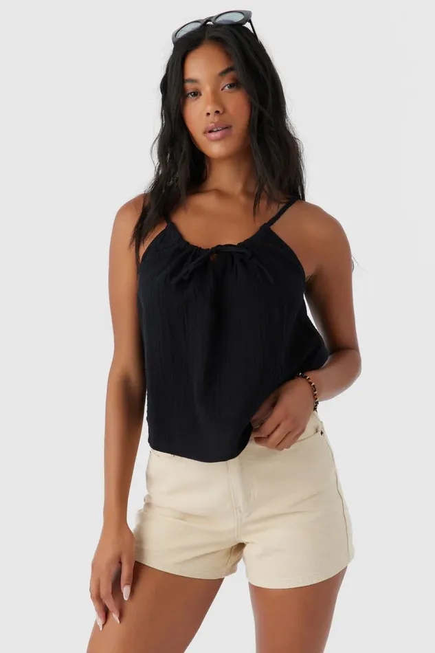 O039NEILL ANYA CRINKLE DOUBLE GAUZE TANK TOP Black Women Collections