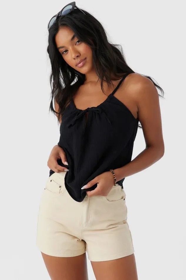 O039NEILL ANYA CRINKLE DOUBLE GAUZE TANK TOP Black Women Collections