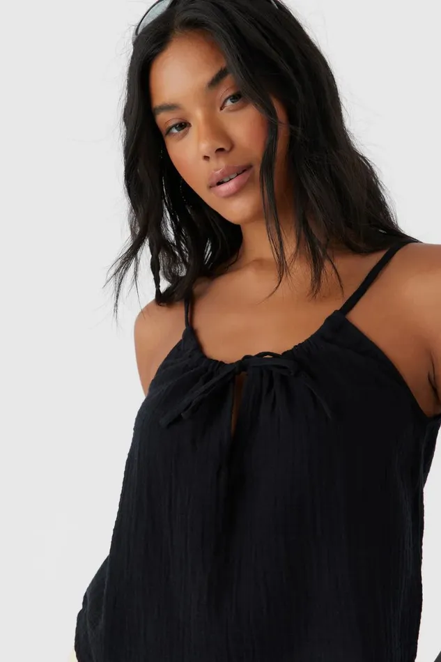 O039NEILL ANYA CRINKLE DOUBLE GAUZE TANK TOP Black Women Collections