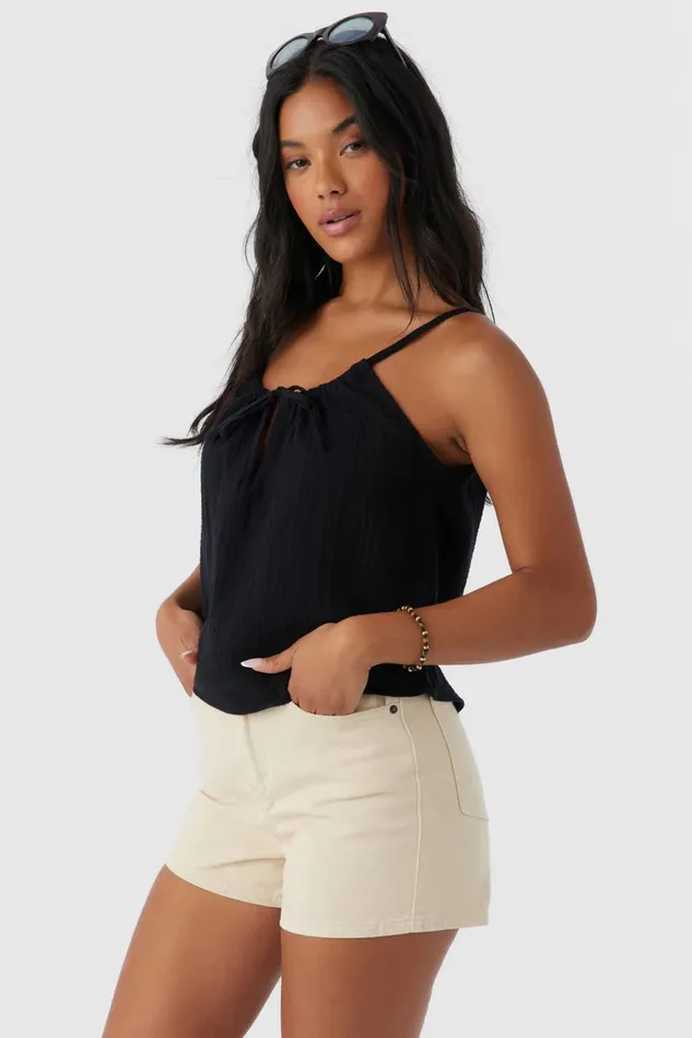 O039NEILL ANYA CRINKLE DOUBLE GAUZE TANK TOP Black Women Collections