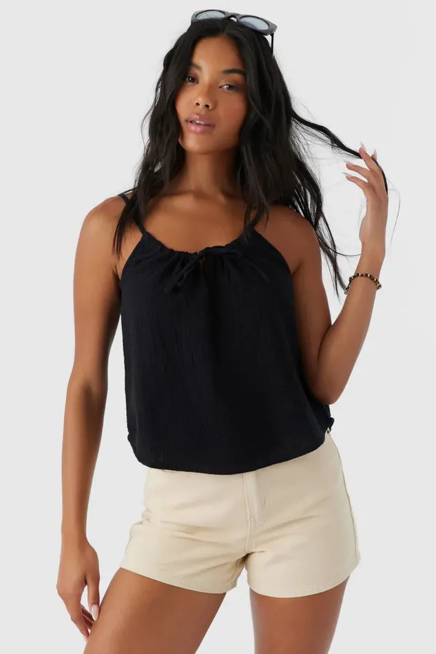 O039NEILL ANYA CRINKLE DOUBLE GAUZE TANK TOP Black Women Collections