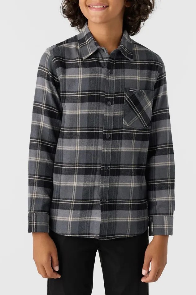 O039NEILL BOY039S REDMOND PLAID LONG SLEEVE SHIRT Graphite Kids Boy039S Clothing