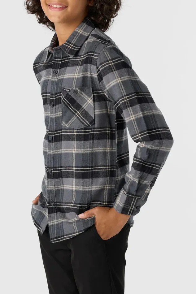 O039NEILL BOY039S REDMOND PLAID LONG SLEEVE SHIRT Graphite Kids Boy039S Clothing