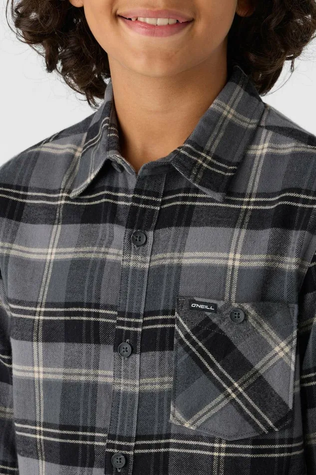 O039NEILL BOY039S REDMOND PLAID LONG SLEEVE SHIRT Graphite Kids Boy039S Clothing