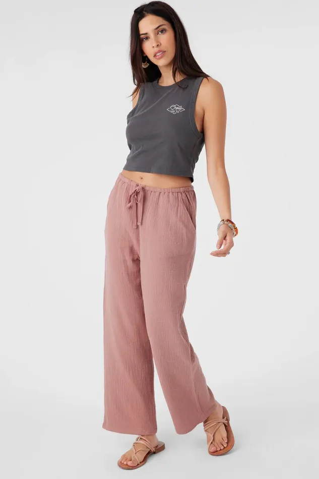 O039NEILL BRENDA CRINKLE DOUBLE GAUZE BEACH PANTS Burlwood Women Collections