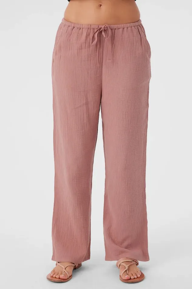 O039NEILL BRENDA CRINKLE DOUBLE GAUZE BEACH PANTS Burlwood Women Collections