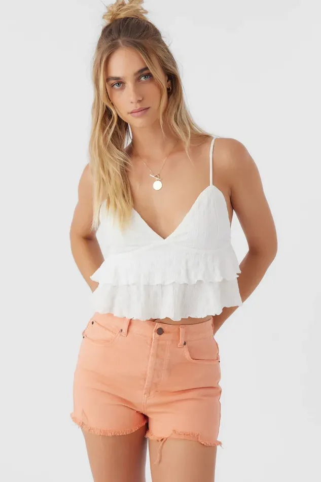 O039NEILL CHLOEY TEXTURED KNIT TIERED TANK TOP White Women Clothing